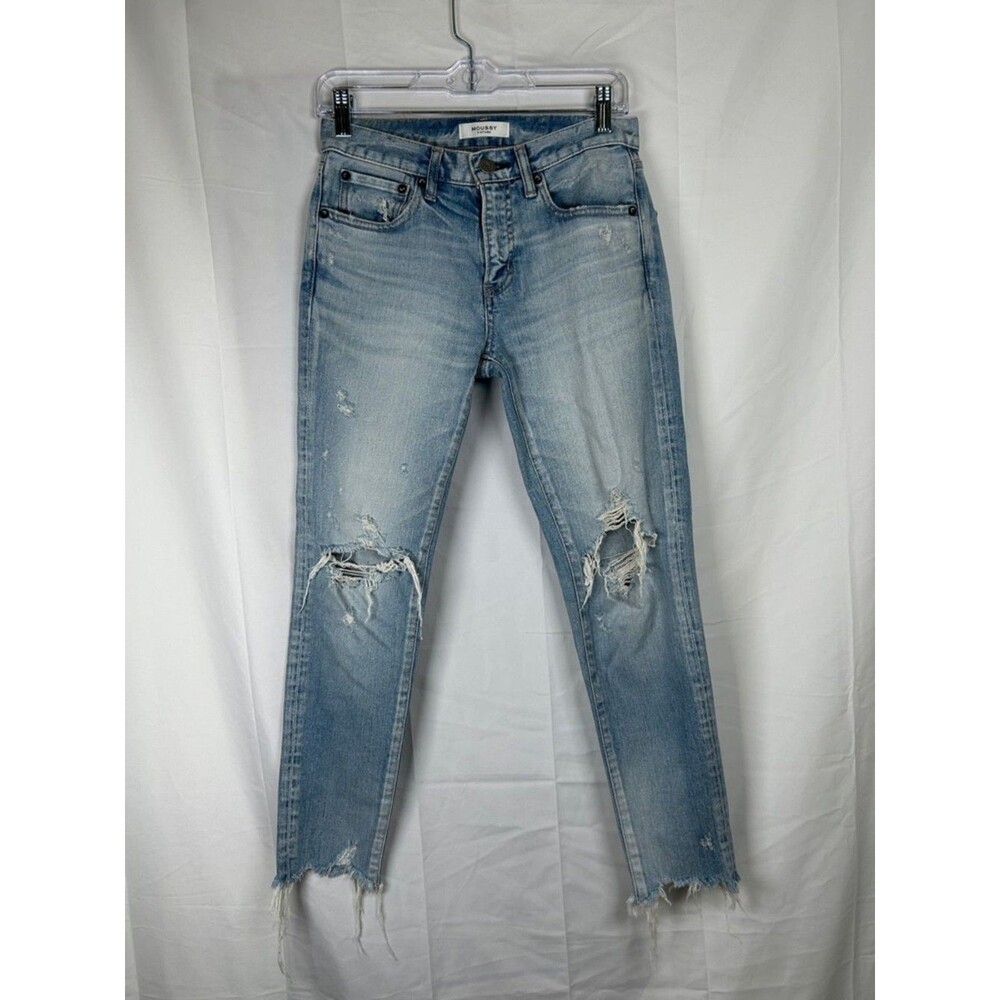 Moussy Vintage Howa Distressed Ankle Jeans Women’s Size 25 Blue Slim Leather